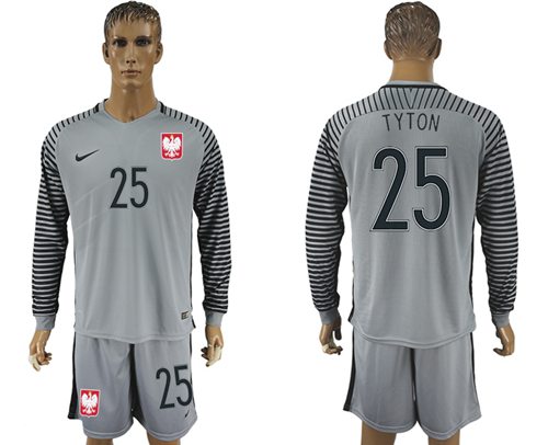 Poland #25 Tyton Grey Goalkeeper Long Sleeves Soccer Country Jersey